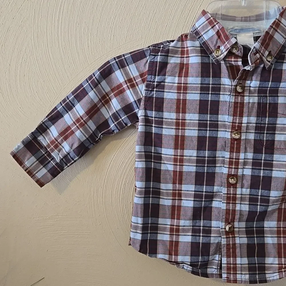 JANIE AND JACK PLAID OXFORD BUTTON DOWN DRESS SHIRT, SIZE 12-18 MONTHS